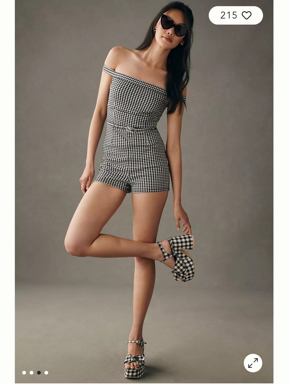 Maeve Black and White Gingham Sleeveless Playsuit with Belt